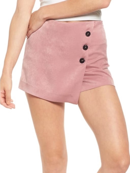 Moon River Pants - Moon River Satiny Wrap Style Mini Skort Accent Buttons Dusty Rose Pink Large